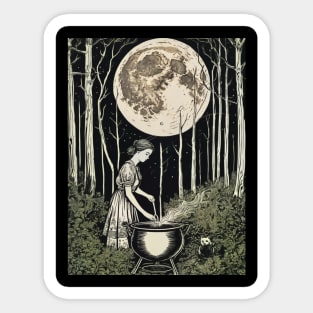 Green Witch on a Full Moon Sticker